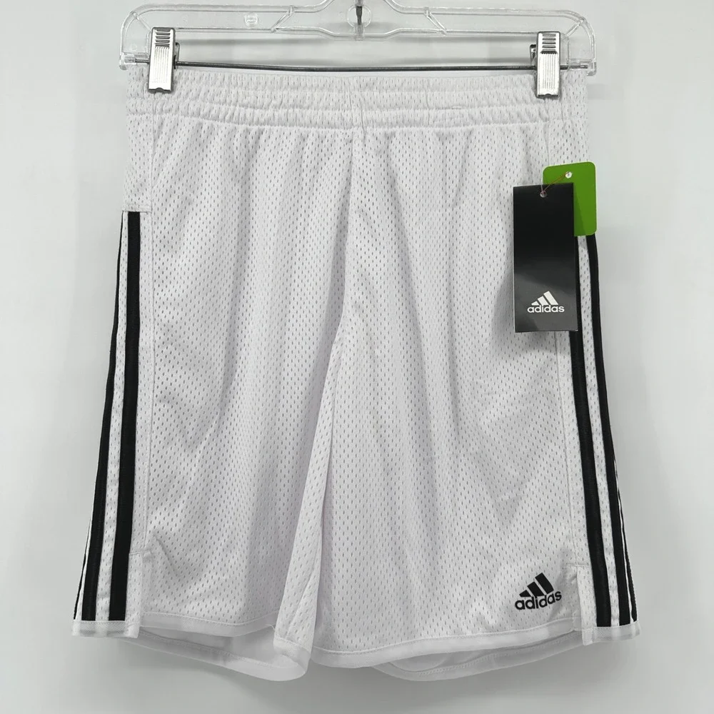 Adidas Girls Mesh Athletic Shorts White Black Stripes AH4263 XL 16 NWT